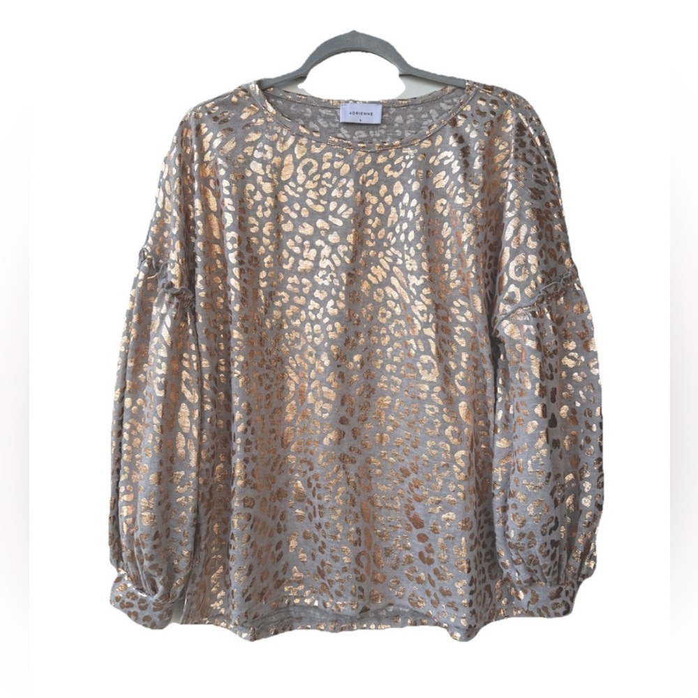 #6 Adrienne Metallic Gold Animal print Leopard sweater Long Sleeve Blouse S